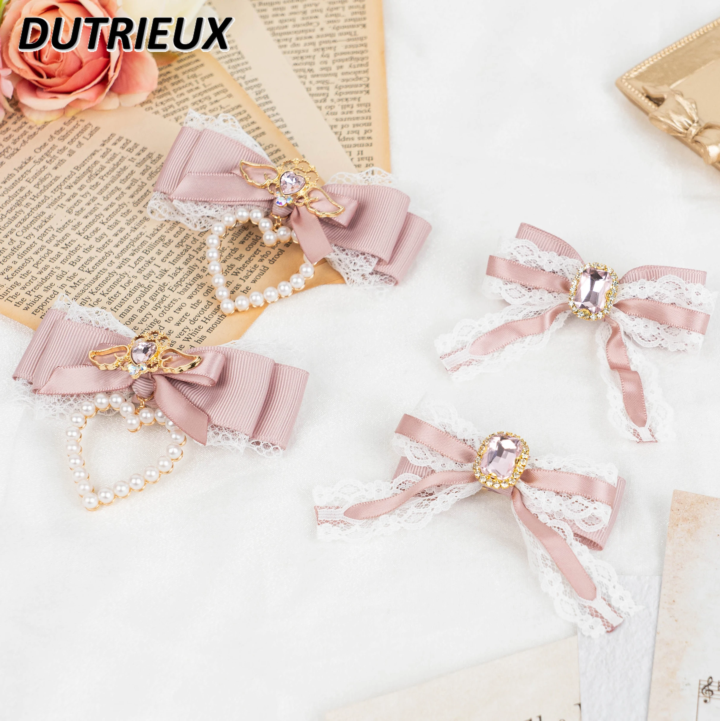 

Rojita Japanese Mass-Produced Sweet Rhinestone Lace Bow Accessories Lolita Side Clip Red Ornament Hair Clips for Girls Hairclips