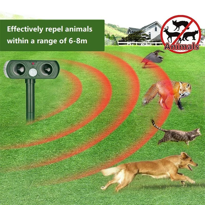 Outdoor Ultrasonic Cat Dog Repellent - Solar Rechargeable Alarm Garden Repeller QCQ01_voghion.com
