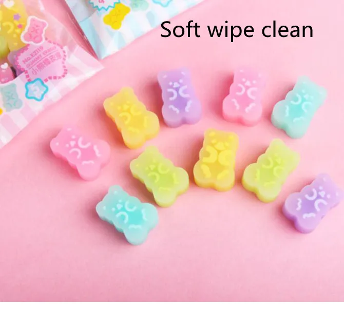 1bag/lot (5pcs/bag)New Solid Color Bear Eraser Soft Easy to Wipe Children's Rubber Erasers Stationery Birthday Gift (SS-1000)