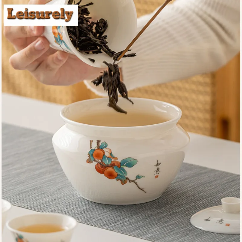 400ML Dehua Sheep Fat Jade Porcelain Jianshui Washing Cup Bowl Tea Residue Bucket Chaxi Writing-brush Washer Tea Item Accessorie