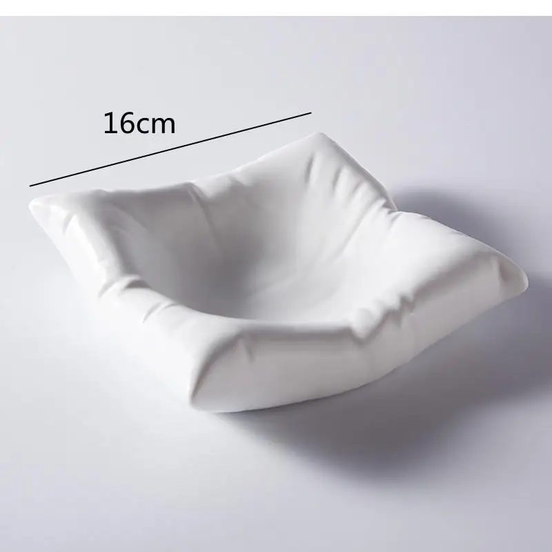 Ceramic Imitation Pillow Dinner Plate Kitchen Square Black White Dessert Artistic Definition Tableware
