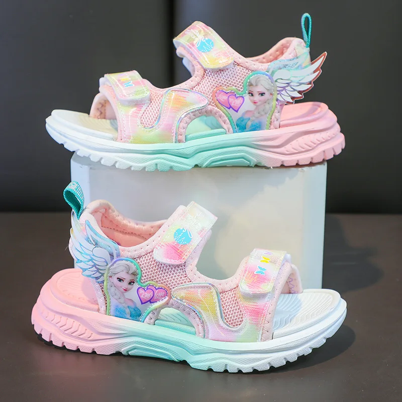 Disney Summer Girl Sandals Fashion Rainbow Sole Scarpe Da Spiaggia Outdoor Bambini Sport Sandalias Casual Princess Elsa Summer Shoes