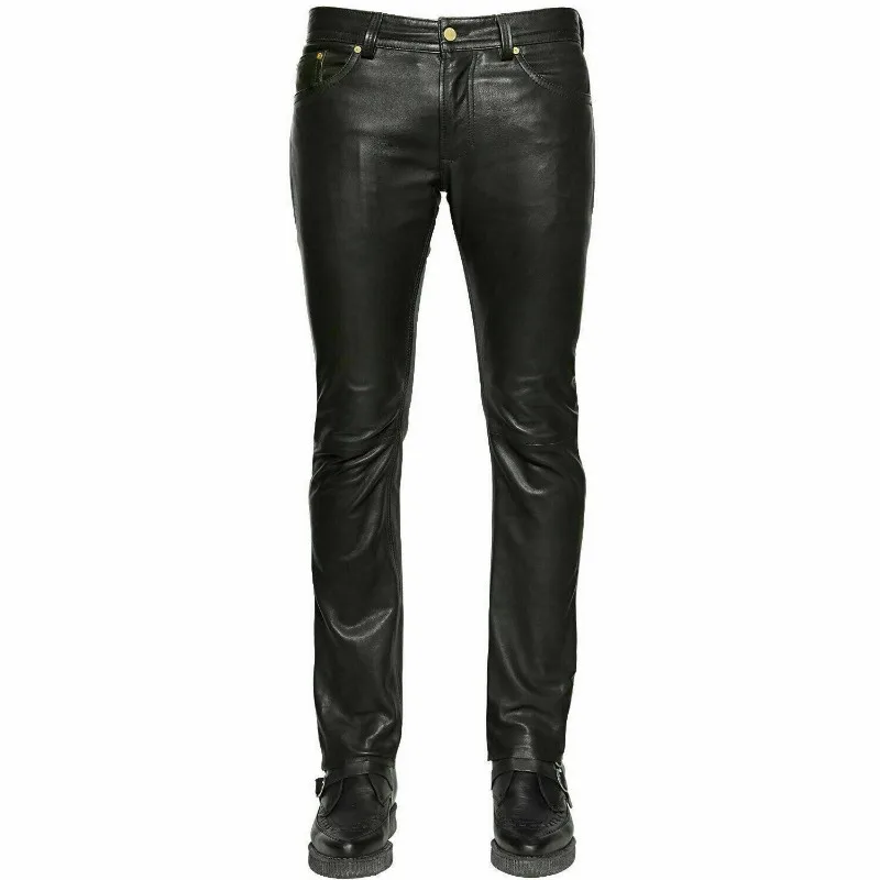 

Men's Genuine Sheepskin Leather Pants Fashionable Black Pants European and American Trends