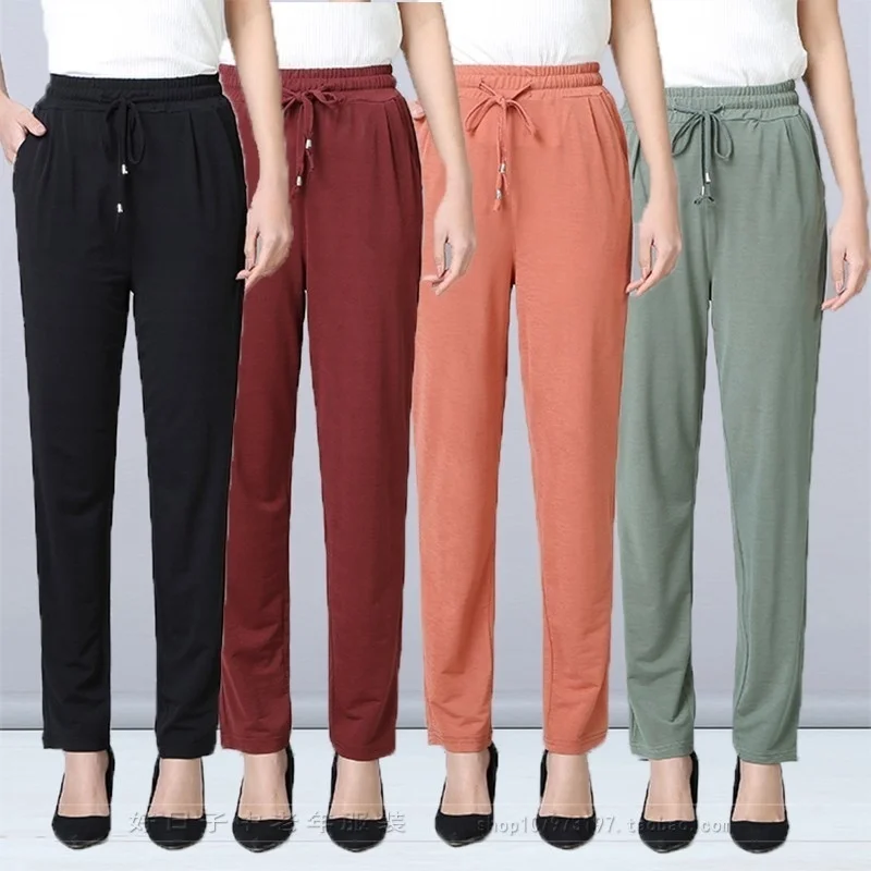 Middle Aged Women's Pants Summer Thin High Waist Straight Pants Bottoms Female Casual Loose Woman Trousers 4XL 5XL