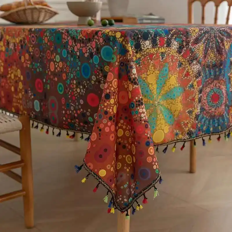 1pc Waterproof Table Cloth Colored Tassel Dustproof Tablecloth for  Party Outdoor Picnic 4