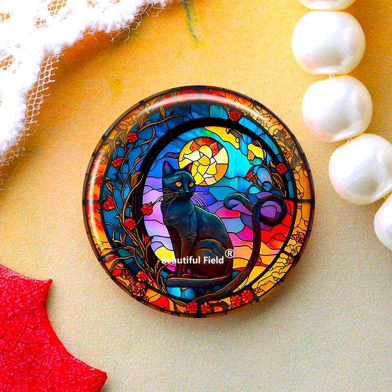 DIY Round Photo Glass Cabochons Set - Variety of Sizes with Cat Design