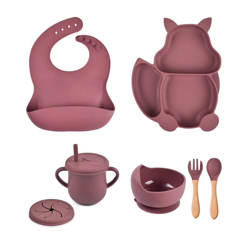 1/3/8 PCS Silicone Baby Feeding Set Bowl Plate Cup Bibs Spoon Fork Sets Non-slip Tableware Children's Feeding Dishes BPA Free 26 S35bea7b4ff9c45f08da81365ef52b904H