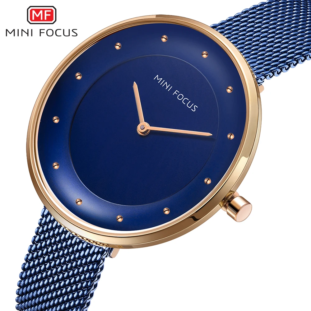Mini Focus Elgeant Orologio Al Quarzo Per Donna Fashion Blue Minimalist Dial Business Ladies Orologi Top Brand Luxury Steel Strap 0179