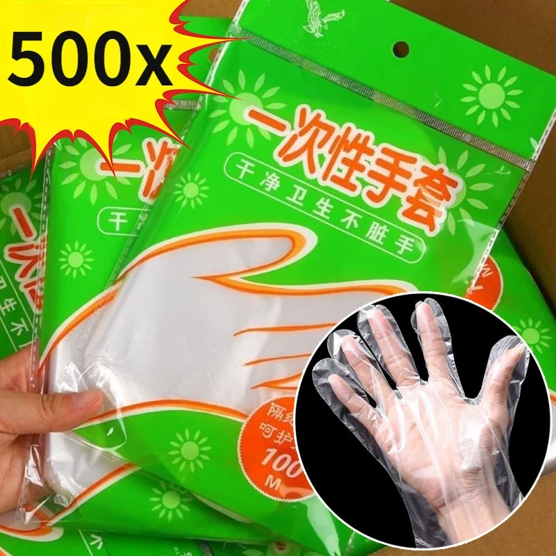 Disposable Plastic Gloves Transparent Waterproof for Kitchen Restaurant Fried Chicken BBQ Tableware