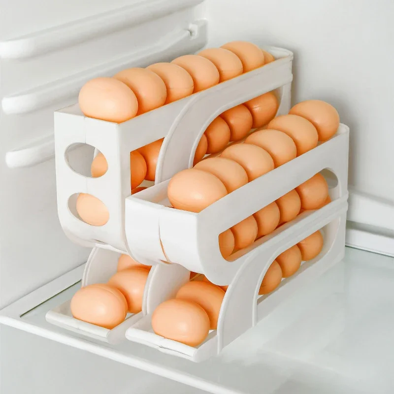 4-layer Egg Holders Refrigerator Automatic Roll-Out Fresh Egg Storage Device Household Refrigerator Storage Egg Box Hold 30 Eggs 5