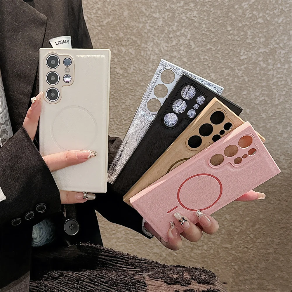 Luxury Leather Matte Magnetic Case with Magsafe Wireless Charging & Shockproof Protection