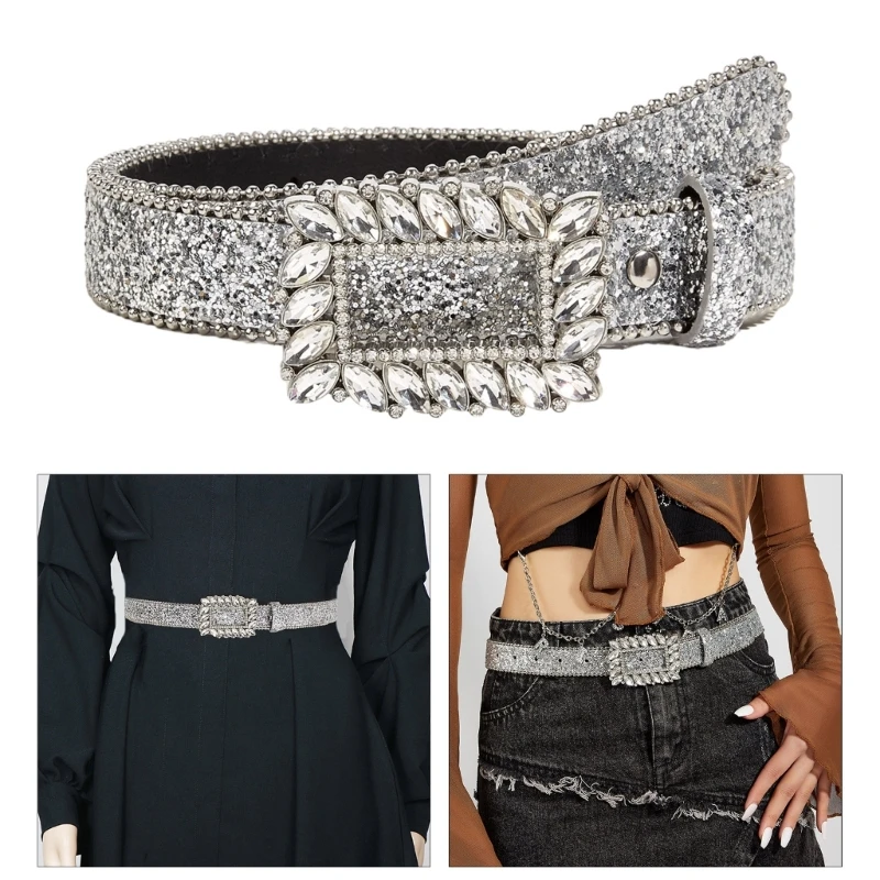 

Gorgeous Belts for Rock Fans Adjustable Square Buckle Belt for Cowboy Teens Female Jeans Skirt Waistband