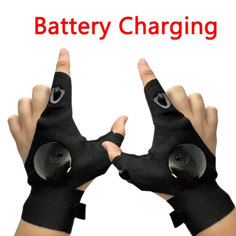 Fishing Gloves LED Flashlight Gloves Rechargeable Hands Free Light Gloves Halloween Christmas Gift Gadgets Tools for Outdoor Camping Fishing