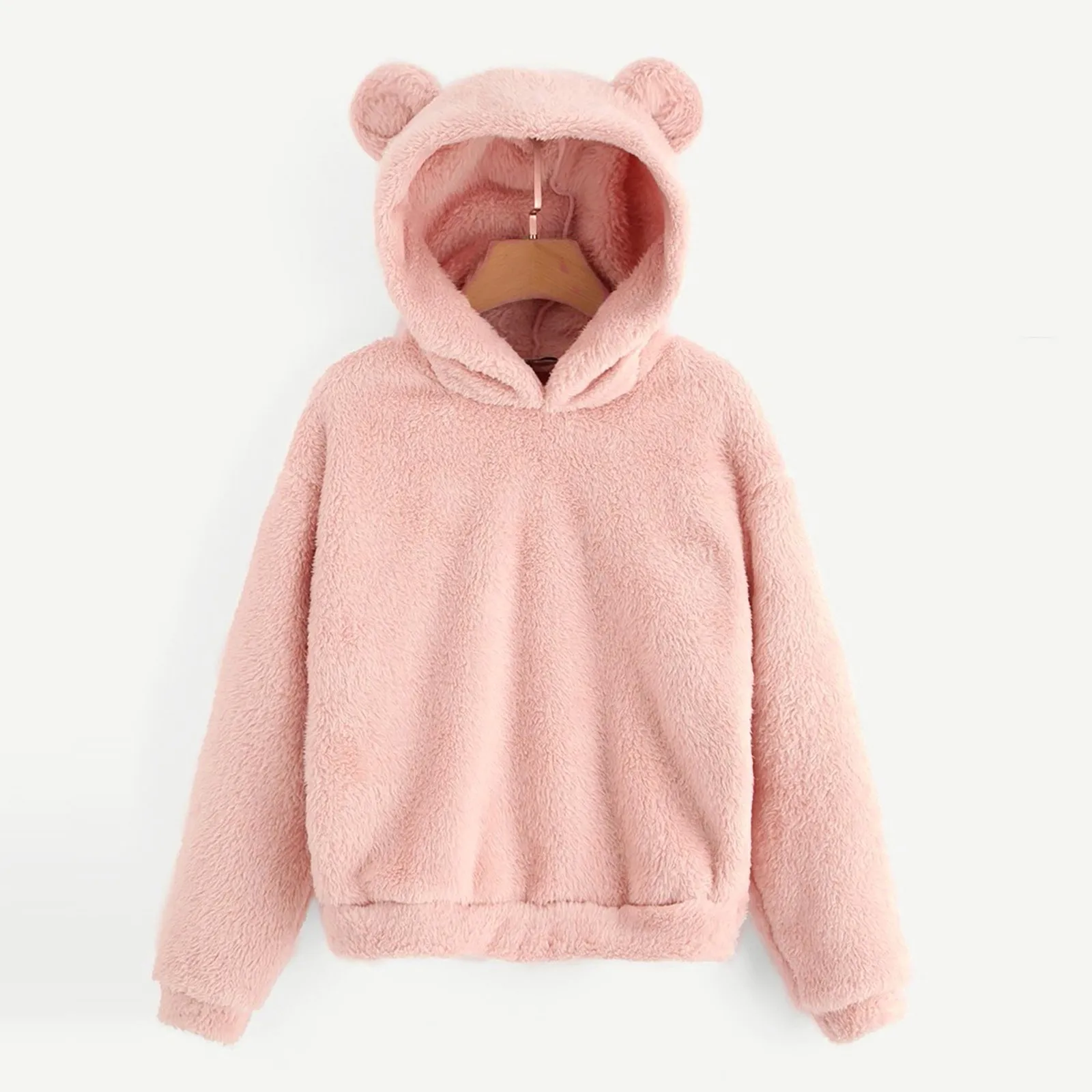 Women's Pullover Long Sleeve Fleece Sweatshirt Warm Bear Shape Fuzzy Hoodie Sweater Pullover 4