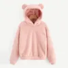 Women's Pullover Long Sleeve Fleece Sweatshirt Warm Bear Shape Fuzzy Hoodie Sweater Pullover 4