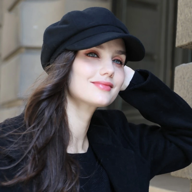 Vintage Beret Hat Adjustable Autumn Winter Hat Cabbie Beret Octagonal Cap Soft Woolen for Women Painter Cap