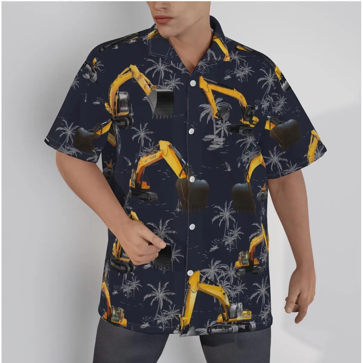 

Men's Hawaiian Shirt Excavators Print Beach Short Sleeve Summer Casual Button Up Patchwork Tops 3D Shirts