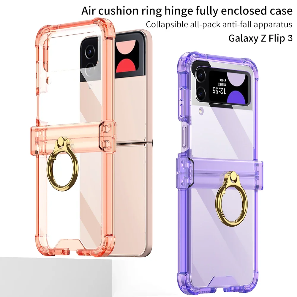 Silicone Ring Holder Clear Case for Samsung Galaxy Z Flip 3 4 5 5G Flip3  Flip4 Hinge All Inclusive Protection Flip5 Luxury Cover