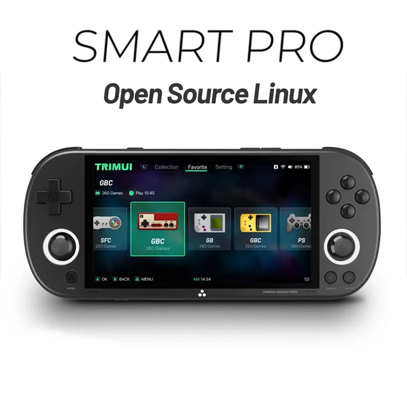 스마트 프로 휴대용 게임 콘솔, 4.96 인치 IPS 스크린 리눅스 시스템 조이스틱, RGB 조명, Smartpro 레트로 비디오 게임 플레이어 선물, 신제품