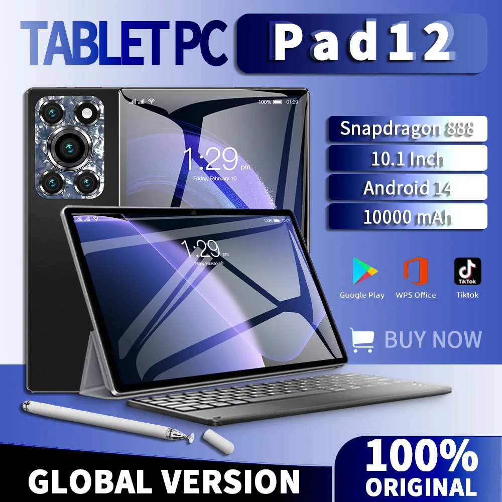

Tablet pad12 16GB+1TB 10.1 inch Android 14 10000mAh HD, Wifi, 2024 Global Version Original