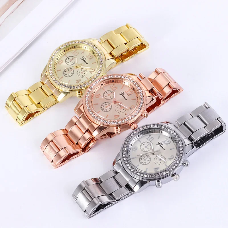 Luxury Women's Watch Golden Rhinestone Fashion Women Quartz Watch Analog Wristwatch Lady's Gold Stainless Steel Bracelet Clock