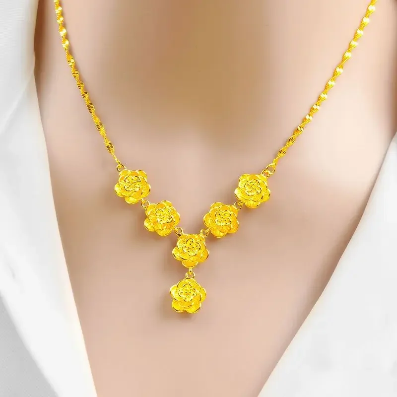 S35bf4ab19a664c708fbd5ab0a32ff536L Classic 18 KT Women's Gold Color Flower Instagram Necklace Chain for Women's Wedding Birthday Necklace Jewelry Accessories Gifts Mallzona