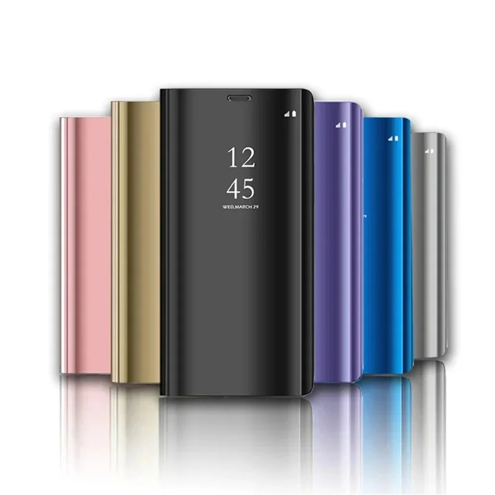Elegant Mirror Flip Phone Case with Stand Holder - Leather Cover