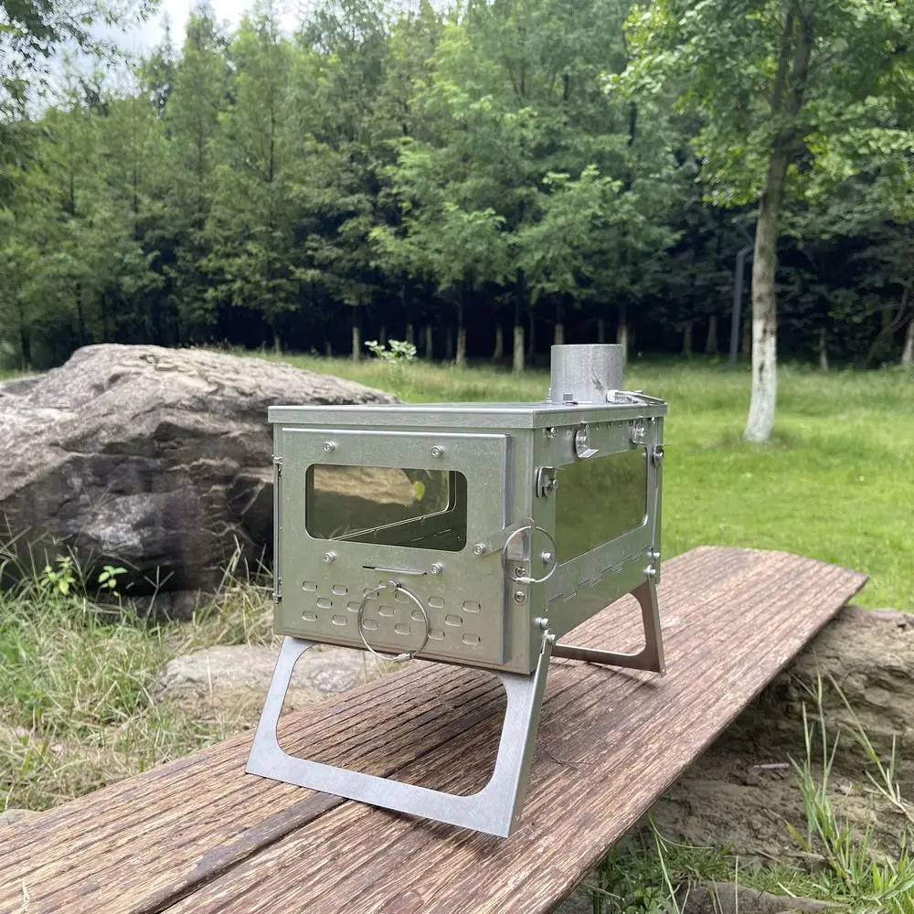 Portable Mini Titanium Wood Stove With Chimney Foldable Camping Hot Tent  Stove Winter Heating Stove Lightweight Firewood Stove
