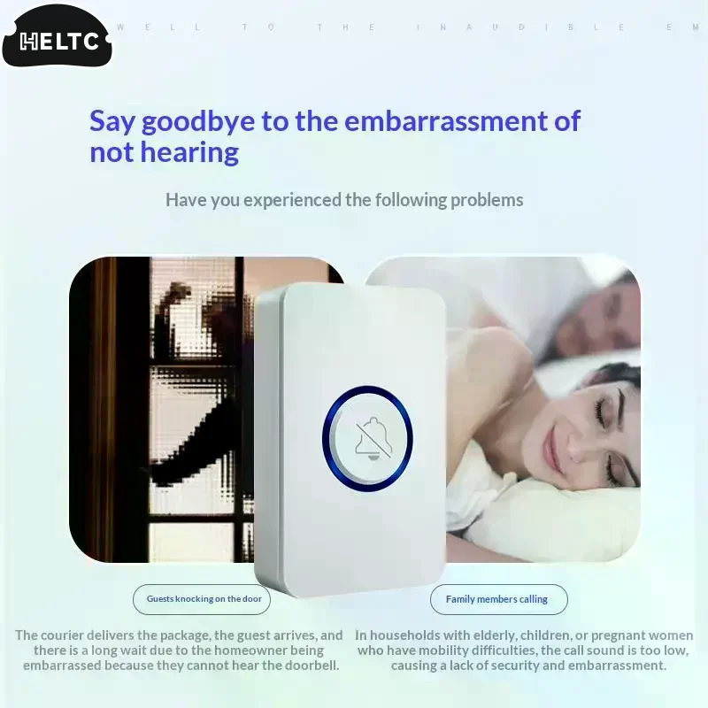 원격 제어 도어벨 접착식 장거리 고음질 호출기 노인 및 어린이용 스마트 도어벨