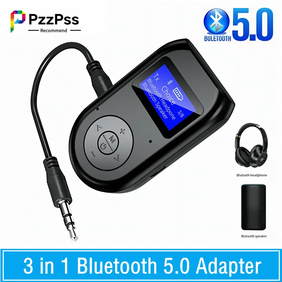 PzzPss Bluetooth 5.0 Transmitter Receiver 3 in 1 Wireless Bluetooth V5.0 Adapter With Display Screen Low Latency Audio Adapter