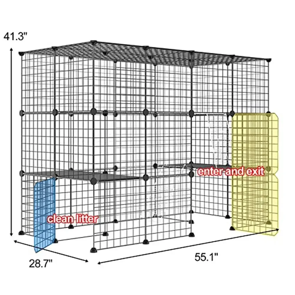 Outdoor Cat House Cages Enclosure with Super Large Enter Door Balcony Playpen Platforms DIY Kennels Robust Metal Frame Structure