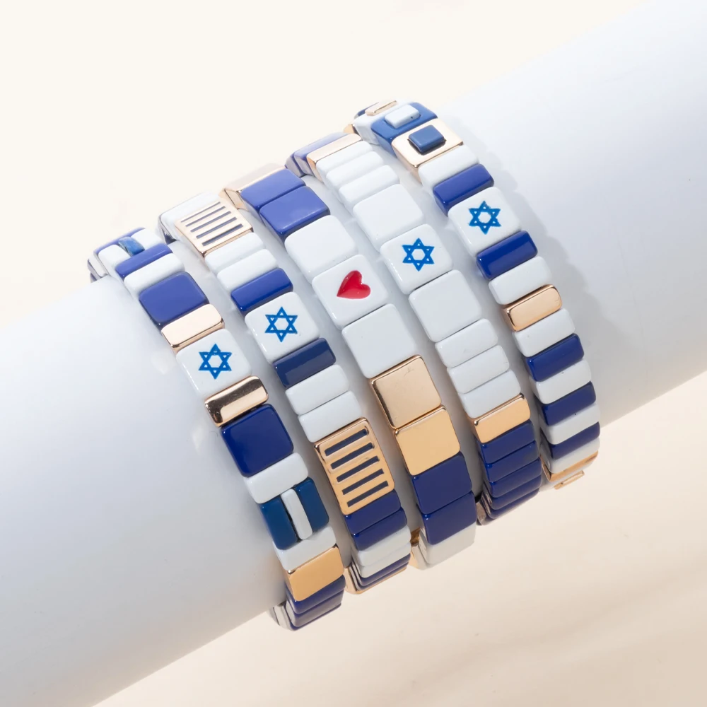 2024 New Design Nation Bracelet For Patriot Bracelet Handmade White and Blue Beaded Bangle For Women Boho Jewelry Star Charm Jew