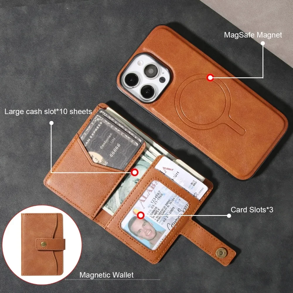 Leather MagSafe Magnetic Wallet and Card Holder Phone Case