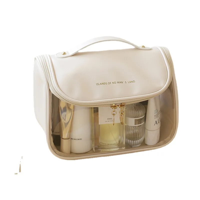 

2023 cute waterproof Makeup Large opening capacity cosmetic cases women advanced sense outdoor transparent portable toiletry bag