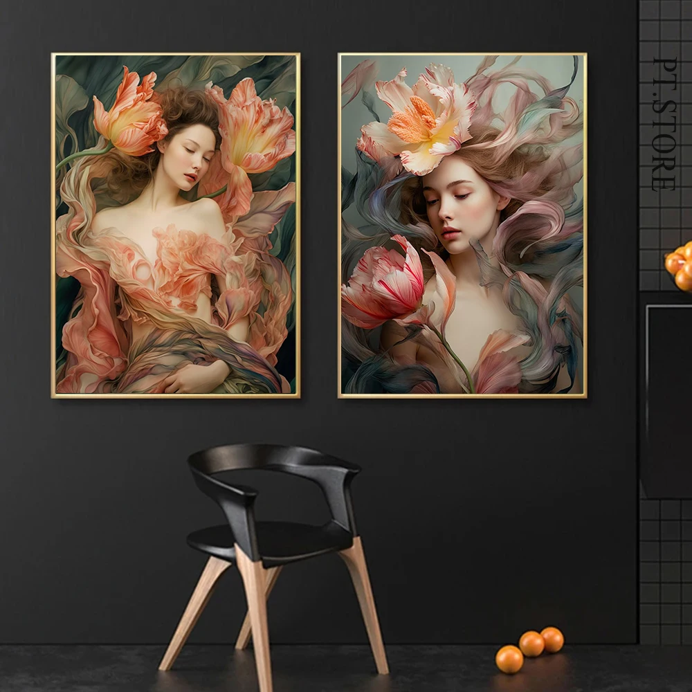 Abstract Flower Head Figure Art Canvas Painting Pop Art Elegant Feminine Aesthetic Posters Prints Modern Living Room Home Decor