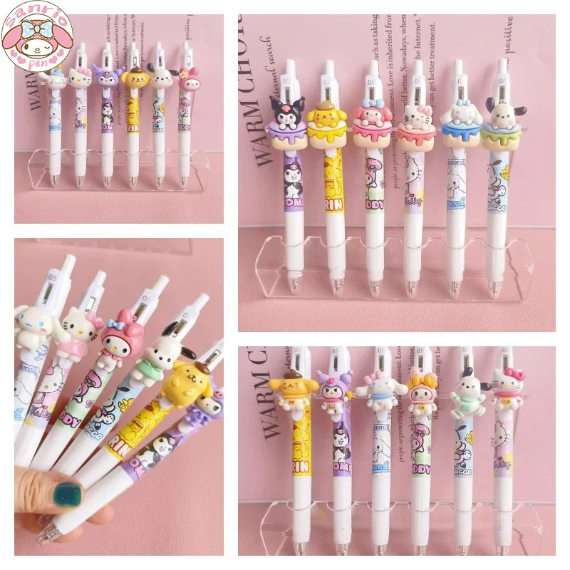 

New Sanrio 30pcs Cartoon Gel Pen Student Stationery 0.5 Melody Hello Kitty Kuromi Office Writing Black Suit 0.5mm Quick-drying