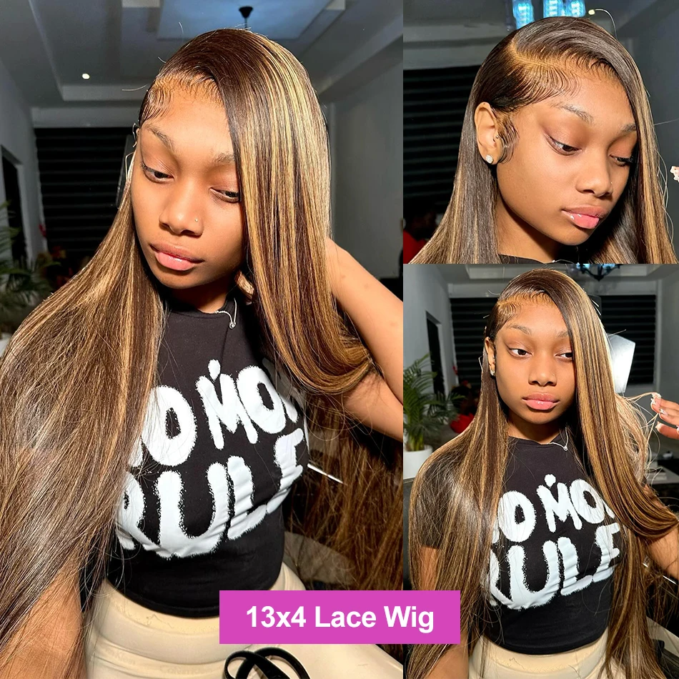 30 36Inch Bone Straight Ombre HD Colored 13x4 Lace Front Wig Brazilian 4/27 13x6 Highlight Human Hair Lace Frontal Wig For Women