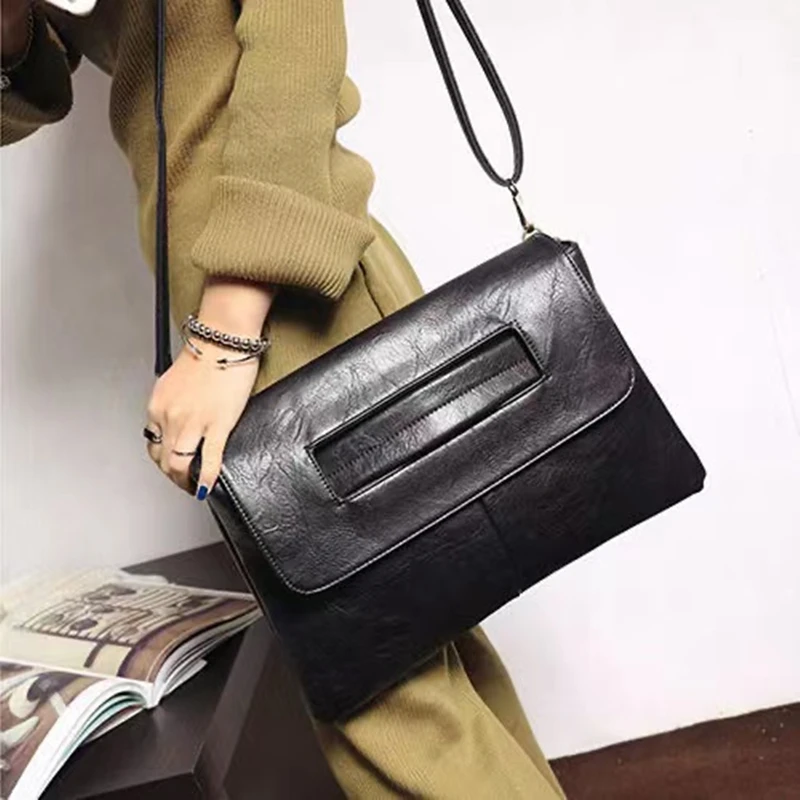 Fashion Women Leather Handbags Day Clutches Bags Black Crossbody Messenger Bags Ladies Envelope Evening Party Shoulder Bags