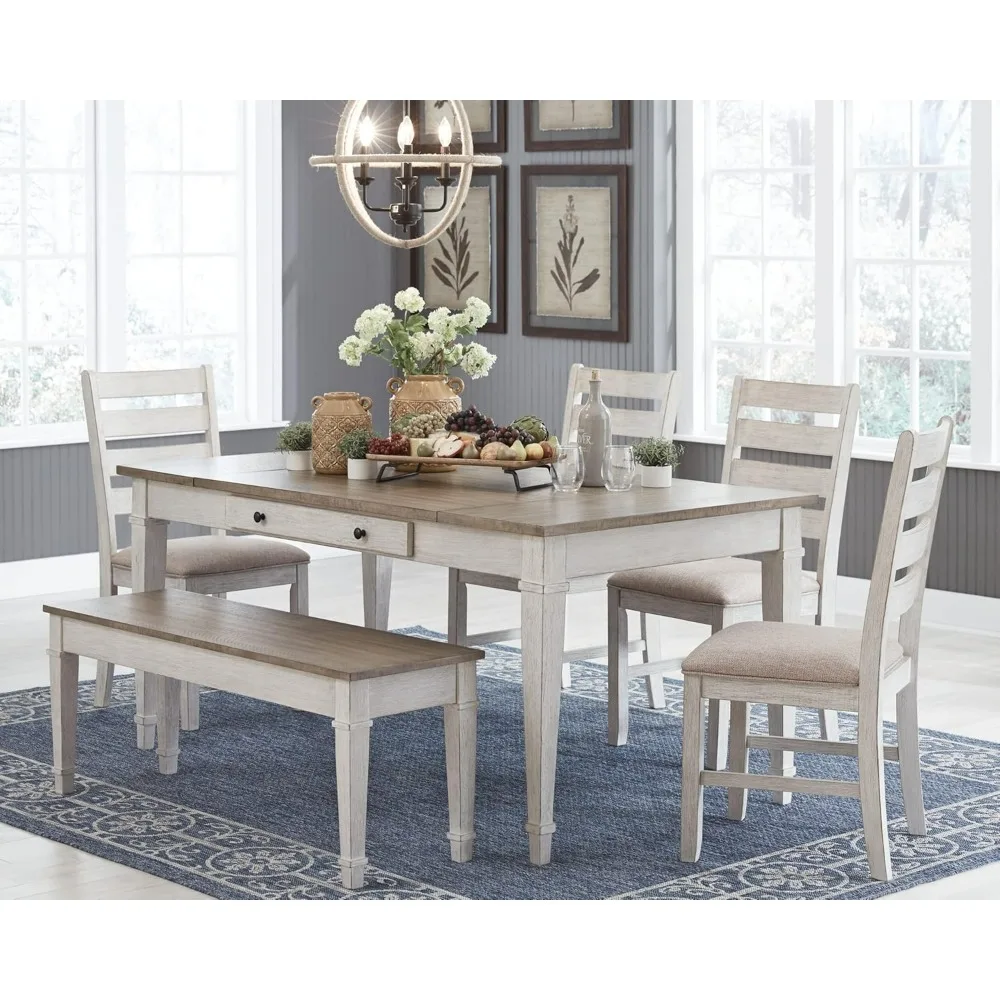 Description Picture 2 of itemSkempton Farmhouse Rectangular Dining Room Table with Storage, White & Light BrownTwo convenient side drawers Single table