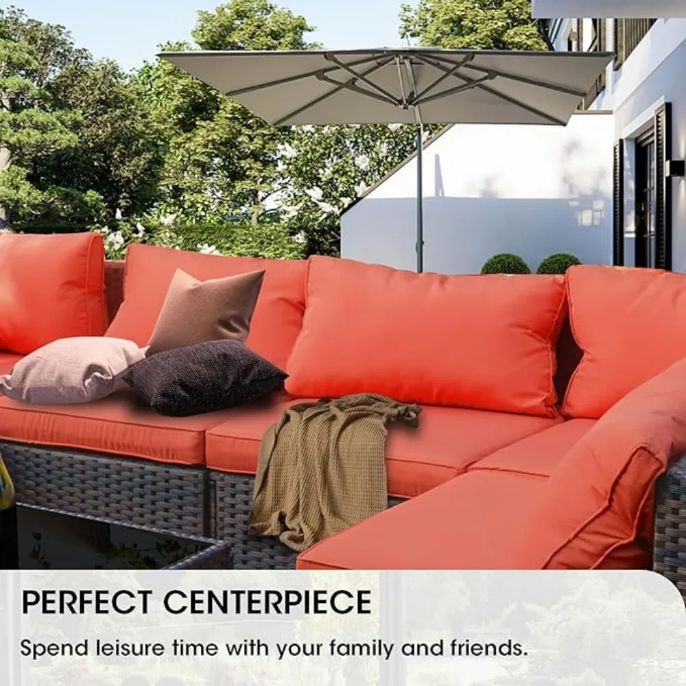 Furniture Sets Pieces with Fire Pit Table Patio Sectional Outdoor Furniture Sofa Chairs Set PE Rattan Wicker Couch Conversation 4