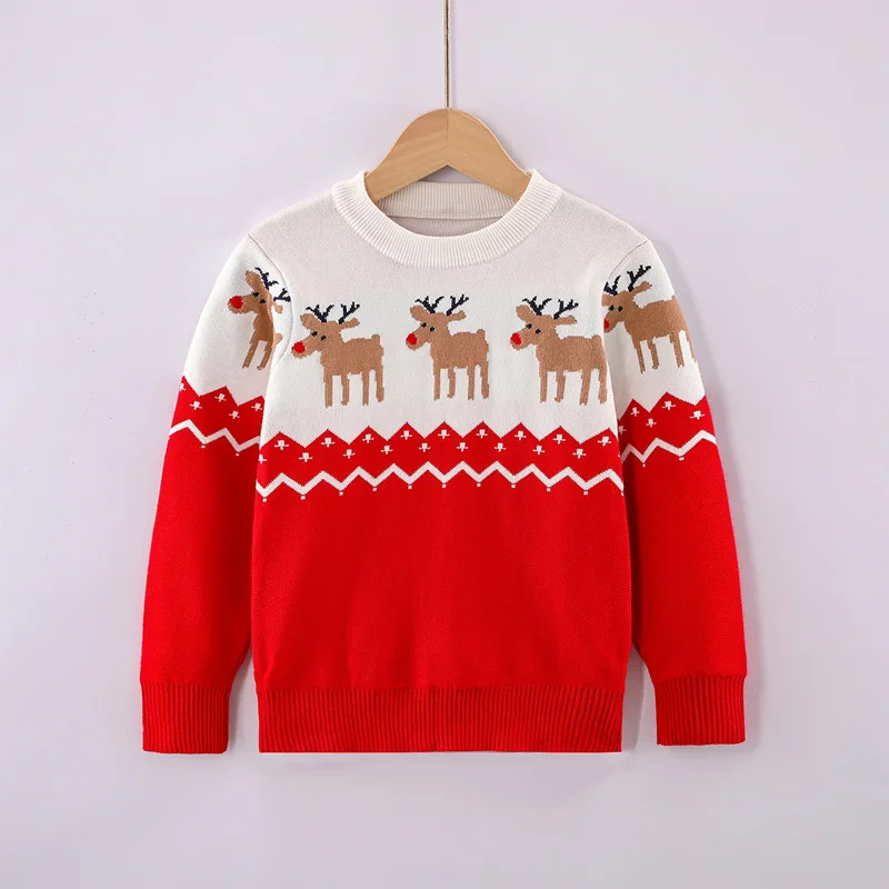 어린이 캐주얼 탑 니트웨어 엘크 니트 스웨터 풀 슬리브 O 넥 따뜻한 크리스마스 풀오버 키즈 의상 새해 옷