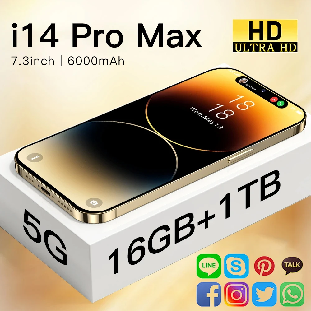 2023 New Mobile Phones i14 Pro Max Smartphone 7.3 Inch Full Screen Face ID 6000mAh  Cheap Phones Global Version 4G 5G Cell Phone