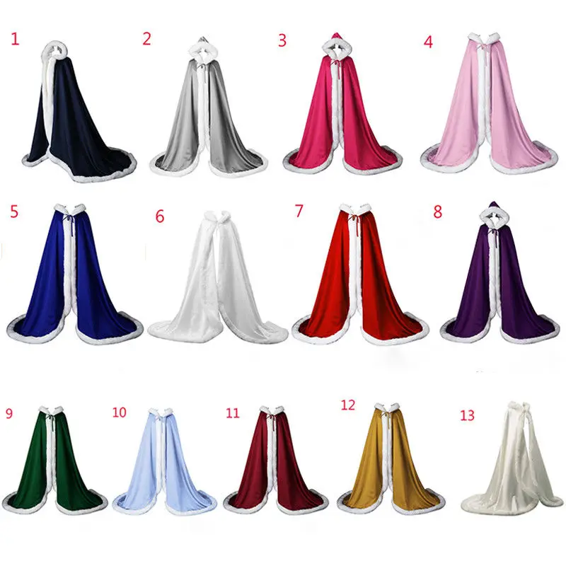 

Victorian Bridal Cape Elves Cape Satin Wedding Cloak Hooded with Faux Fur Trim Christmas Cape Handmade Medieval Cloak