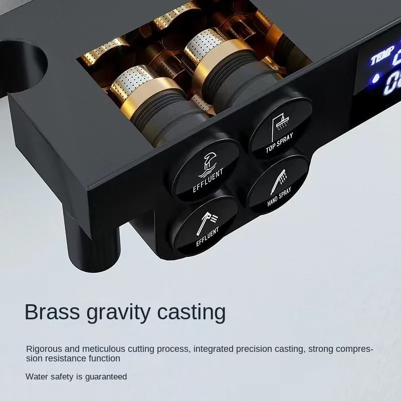 Luxury Black Gold Digital Shower Set Thermostatic Shower System Rainfall Spa Shower Head Brass Bathtub Faucet Digital Shower Set 5