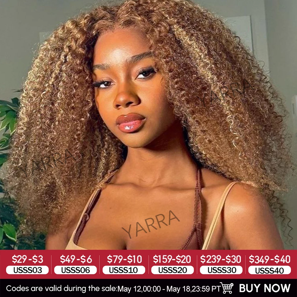 220% Density Highlight Blonde Kinky Curly Short Bob Wig 13x6 Lace Front Wig Glueless Pre Cut Human Hair Wigs