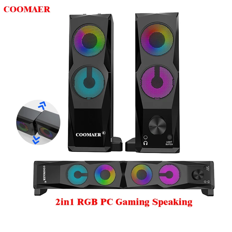 Desktop and computer speakers 2in1 PC gaming Anvil aux 3.5mm USB stereo 2.0 subwoofer soundbar for laptop smartphones