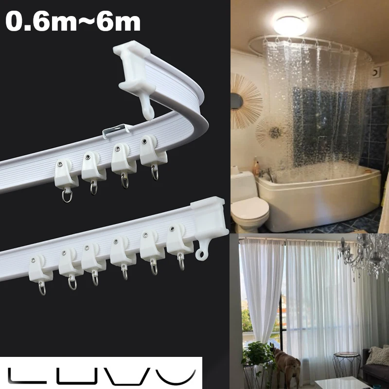 1M2m3m6MeterFlexibleCuttableBendableCurtainTrackRailGlides