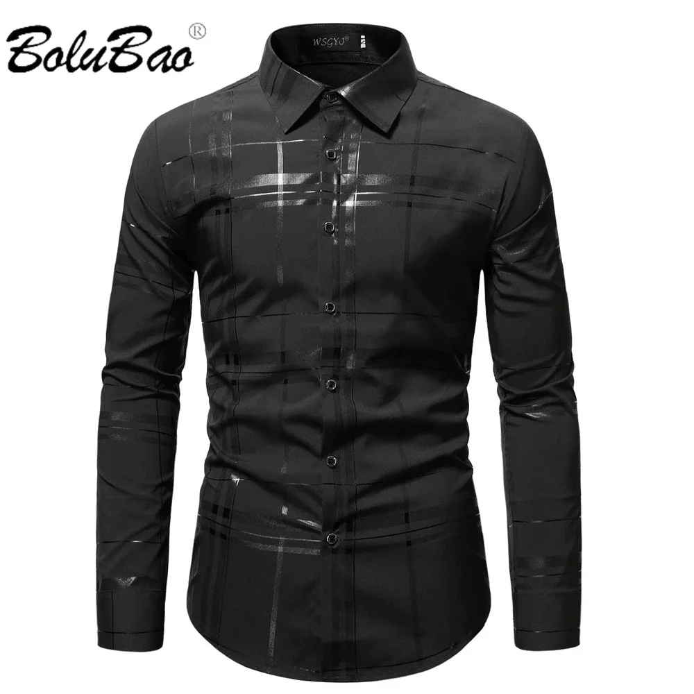

Мужская рубашка с длинным рукавом BOLUBAO, Однотонная рубашка в полоску, черного цвета, весна 2024