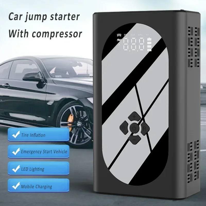 Car Jump Starter Jump Starter 4 In 1 3000A Car Jump Starter Power Bank 150PSI Auto Air Compressor Wireless Tire Pump Car Battery Booster Starting Device