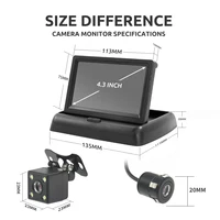 Moniteur de voiture pliant avec caméra de recul, écran TFT LCD HD, sauvegarde LED, stationnement de véhicule, installation facile, 4.3 3